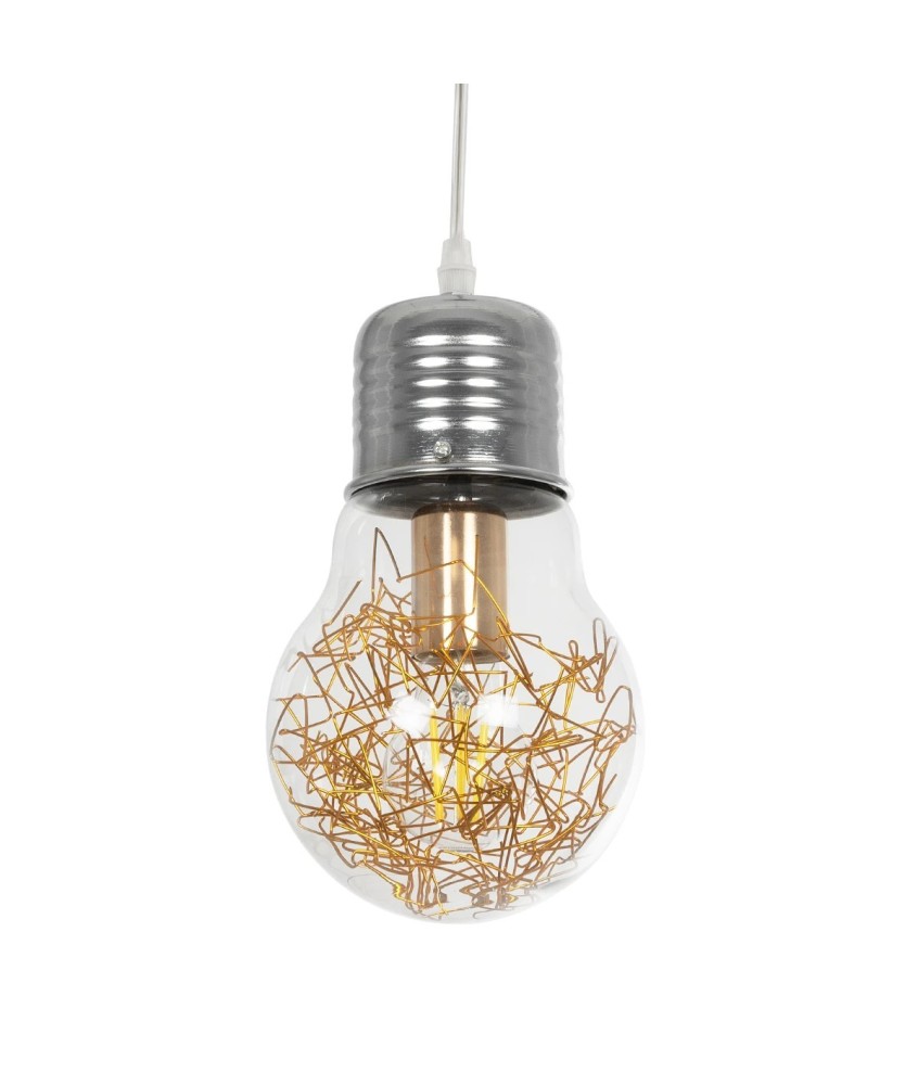 GLOBOSTAR® LAMP 999-0056 Μοντέρνο Κρεμαστό Φωτιστικό Οροφής με Ντουί 1 x E27 AC 220-240V IP20 - Διάφανο, Χρυσό & Ασημί - Μ15 x Π15 x Υ27cm